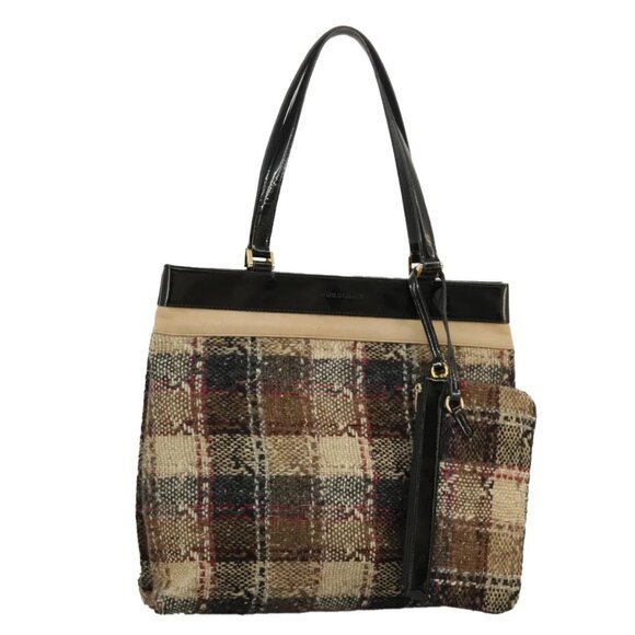 BURBERRY Nova Check Tote Bag Wool Leather Beige Black Gold - Picture 1 of 16